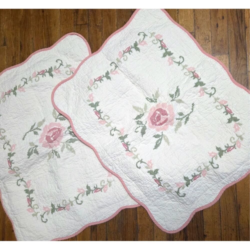 Lot 2 Vtg Pillow Cases Country Living Sewn Pink ROSES Floral Cottage Core